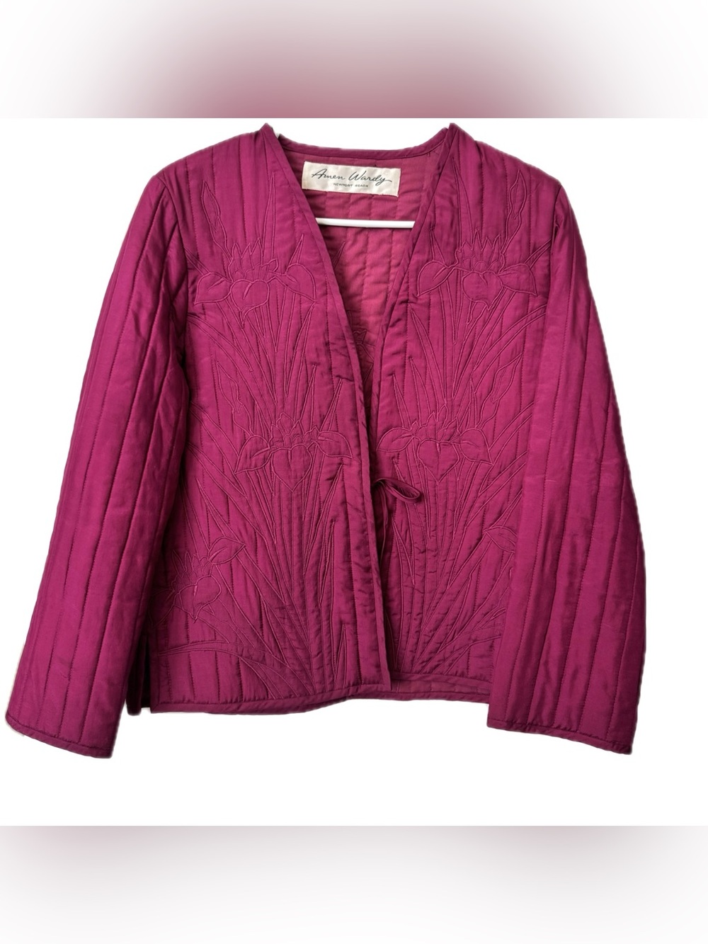 Vintage Amen Wardy Newport Beach Quilted Jacket Pink Floral Embroidered Medium